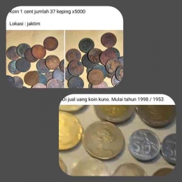 Postingan dari pedagang, lengkap dengan harga Rp 5.000/sekeping (atas) dan postingan masyarakat awam (bawah)/Sumber: FB Jual Beli Uang Kuno