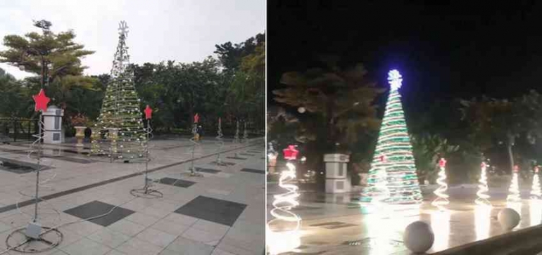 Ornamen bernuansa Natal menghiasi pelataran Balaikota Surabaya (dok. pribadi)