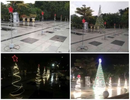 Tampilan ornamen Natal menghiasi wajah pelataran depan Balaikota Surabaya. Pohon Natalnya baru terpasang jelang perayaan Natal (dok. pribadi)