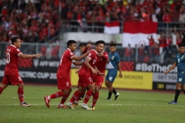 Ekspresi skuad timnas Indonesia setelah berhasil menjebol gawang Brunei Darussalam via Syahrian Abimanyu (17) pada laga Grup A Piala AFF 2022 di Stadion Kuala Lumpur, Malaysia, pada Senin (26/12/2022). (Dok. PSSI via kompas.com)
