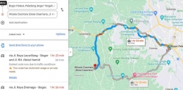 Pilihan Rute menuju Desa Wisata Ciasmara. Sumber: Google Maps