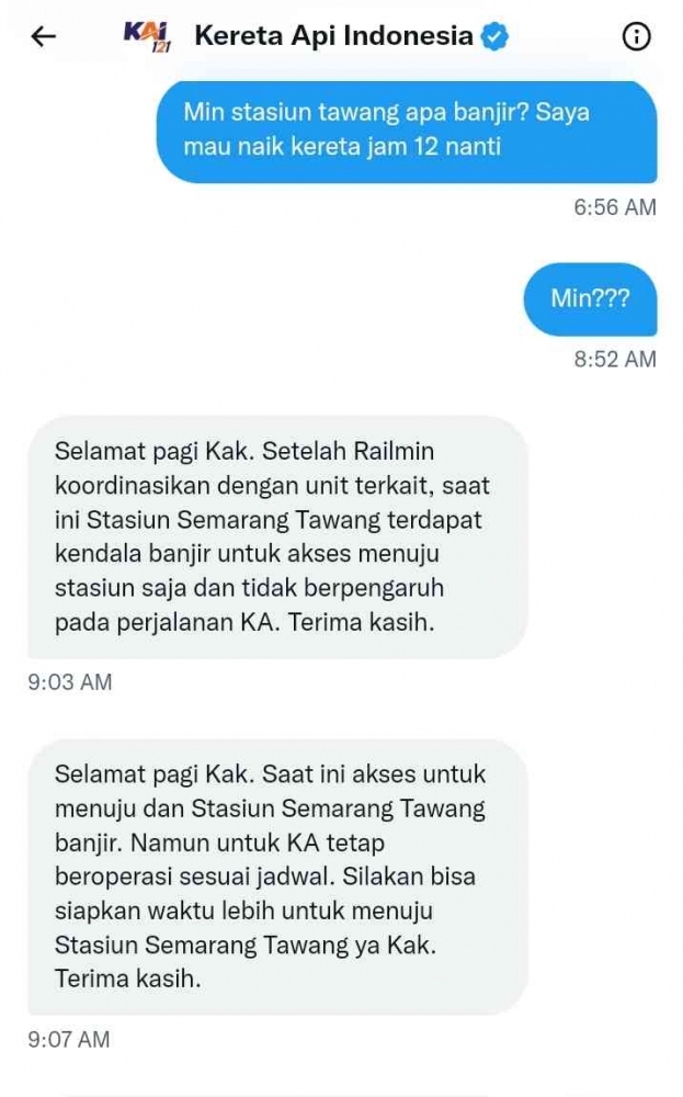 Pesan pada KAI. - Dokumentasi pribadi
