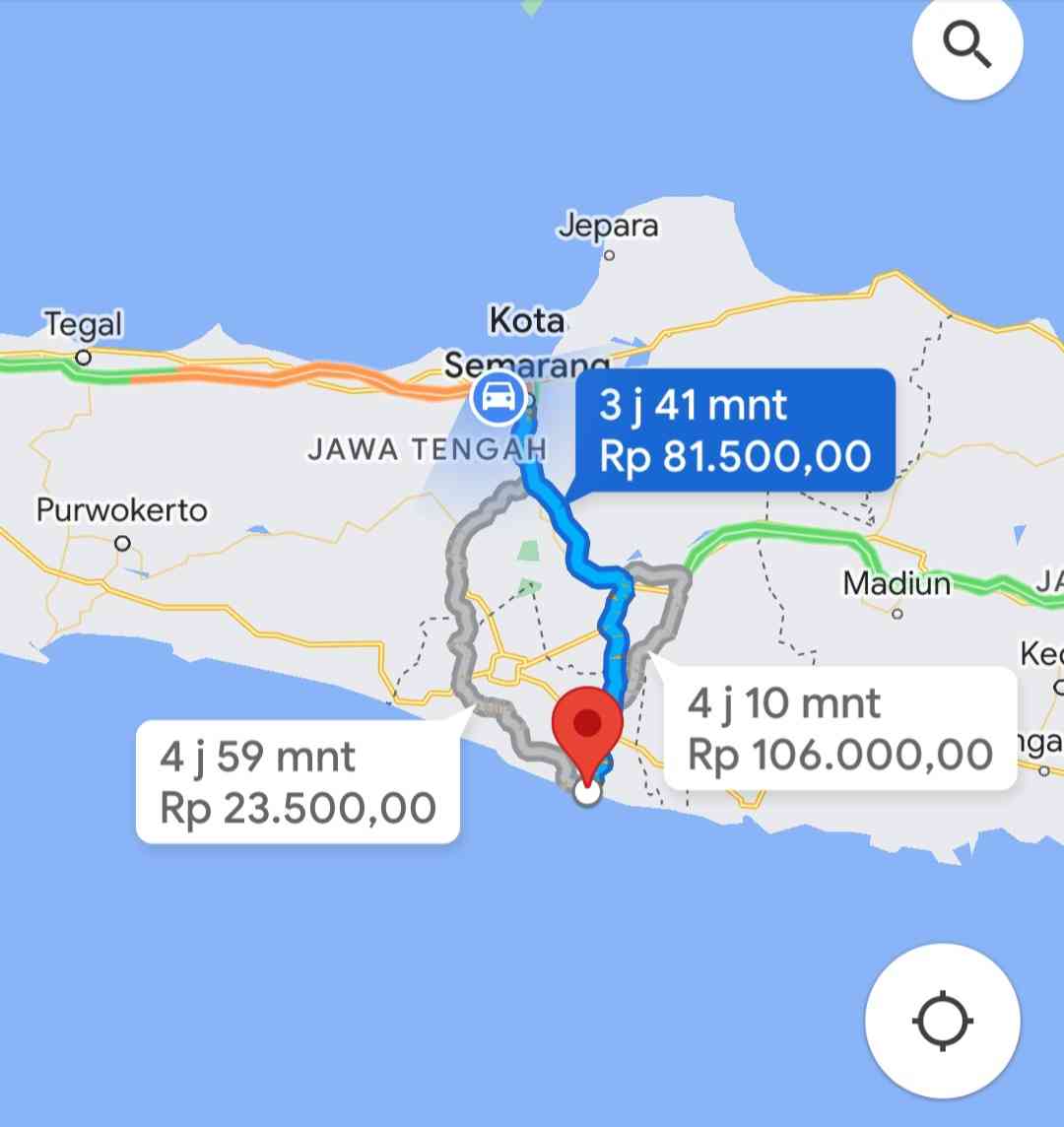 Menurut Google Maps, kalau dari Semarang terlihat jalan lurus ke selatan, padahal jalannya berkelok-kelok. | Foto: SS Google maps.