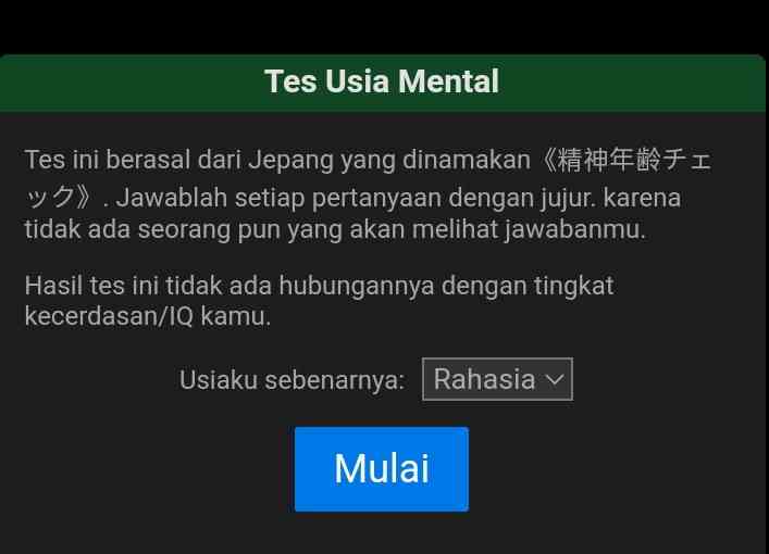 tangkapan layar situs arealme.com untuk tes usia mental