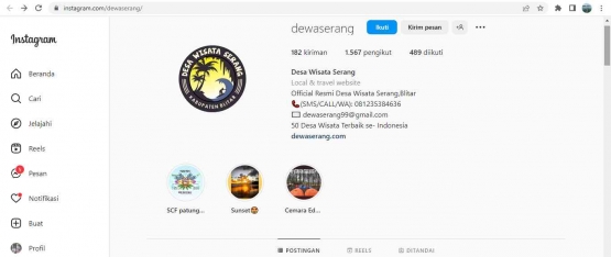Laman Instagram resmi Desa Wisata Serang sumber: https://www.instagram.com/dewaserang/Â