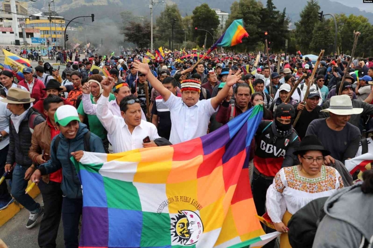 Demonstrasi kelompok pribumi Ekuador tahun 2019. Sumber: Reuters