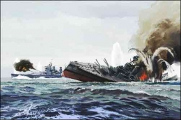 Ilustrasi tenggelamnya HMS Hood. Sumber : ww2site.eu