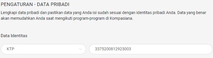 Sebelum mendaftar program Infinite, pastikan untuk mengisi dan melengkapi data diri pribadi berupa nomor kartu identitas (KTP/SIM/Kartu Pelajar) dengan benar. Dok. Kompasiana