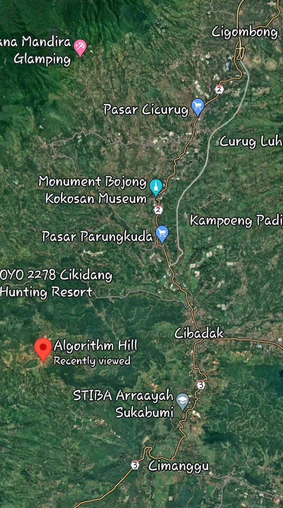 Bukit Algoritma Sukabumi dalam map. Foto : Discreenshot dari Google Map.