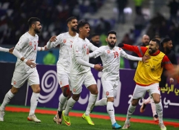 Pemain Irak merayakan gol yang dicetak ke gawang Arab Saudi (foto: @iraqfootballpod) 