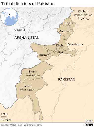 Peta distrik tribal di Pakistan. | Sumber: BBC 