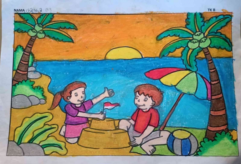 Hasil mewarnai siswa TK B/dokpri