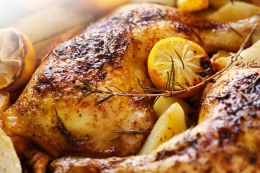 Roast chicken (Laurie David's cookbook, The Family Dinner: Great Ways to Connect with Your Kids, One Meal at a Time.)  
