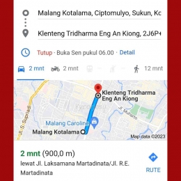 Tangkapan layar Google Map jarak tempuh dari Stasiun Kota Lama menuju Klenteng Eng An Kiong | Dok. Pribadi