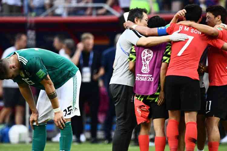 Timnas Korea Selatan asuhan Shin Tae-yong kala mengalahkan Jerman di Piala Dunia Rusia, 2018 | (AFP PHOTO/JEWEL SAMAD via Kompas.com)