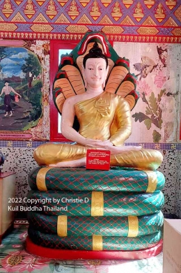 Patung Buddha dengan posisi duduk diatas seekor ular |  Dokumentasi pribadi