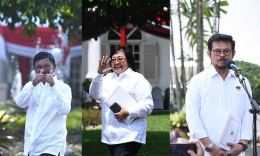 Tiga menteri NasDem; Johnny G.Plate, Siti Nurbaya Bakar dan Syahrul Yasin Limpo. (Foto: Harian Di'sway).