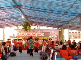 Tarian penyambutan tradisional Karo dari GBKP Jl. Kotacane pada acara Pencanangan Sasaran Pelayanan GBKP Tahun 2023 (Dok. Pribadi)