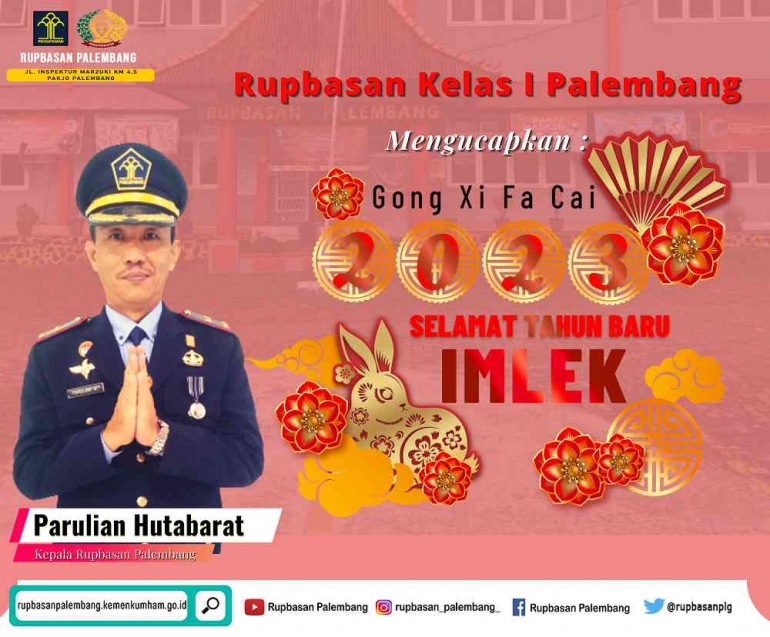 Banner ucapan Selamat Tahun Baru Imlek 2023 dari Rupbasan Palembang (Dok. Humas Rupbasan Palembang)