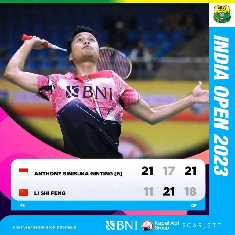 Ginting dua langkah menuju juara (Foto Facebook.com/Badminton Indonesia)
