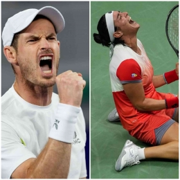Andy Murray lolos ke putaran tiga (sumber foto : atptour.com) dan Ons Jabeur kejeblos dilibas Voundrousova, sumber foto : tennis-infinity.com