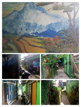 Kolase satu dinding dengan mural dan gang di kampung Labirin (dokumen pribadi)