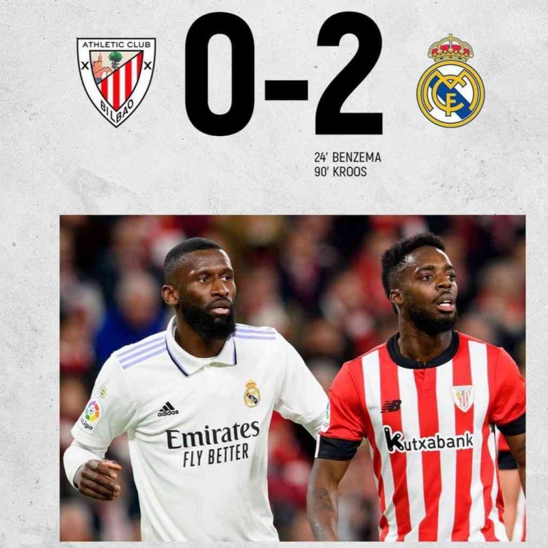Hasil akhir Athletic Bilbao vs Real Madrid (instagram.com/laliga) 