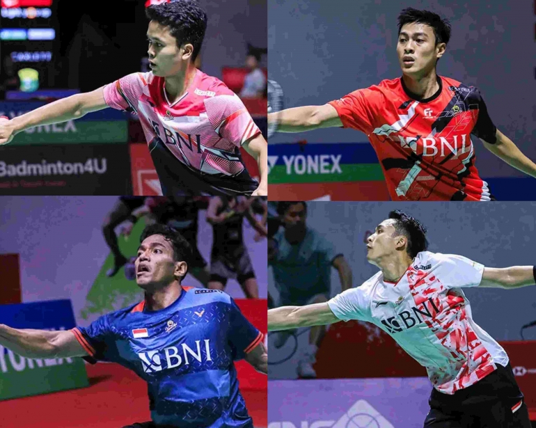 Indonesia membuka jalan dan peluang juarai tunggal putra seusai absennya Viktor Axelsen (Foto Diolah dari Facebook.com/Badminton Indonesia) 