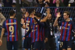 Barcelona berhasil masuk semifinal Copa del Rey setelah mengalahkan Real Sociedad. Foto: AFP/Fayez Woreldin via Kompas.com