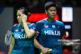 Pasangan ganda campuran, Melati Daeva/Praveen Jordan ketika bertanding di Indonesia Master 2023 (twitter/Badminton Talk)