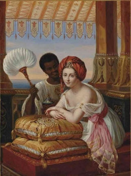 Young oriental woman and her maid, 1836 (Julie Volpelière). Sumber: Wikimedia Commons