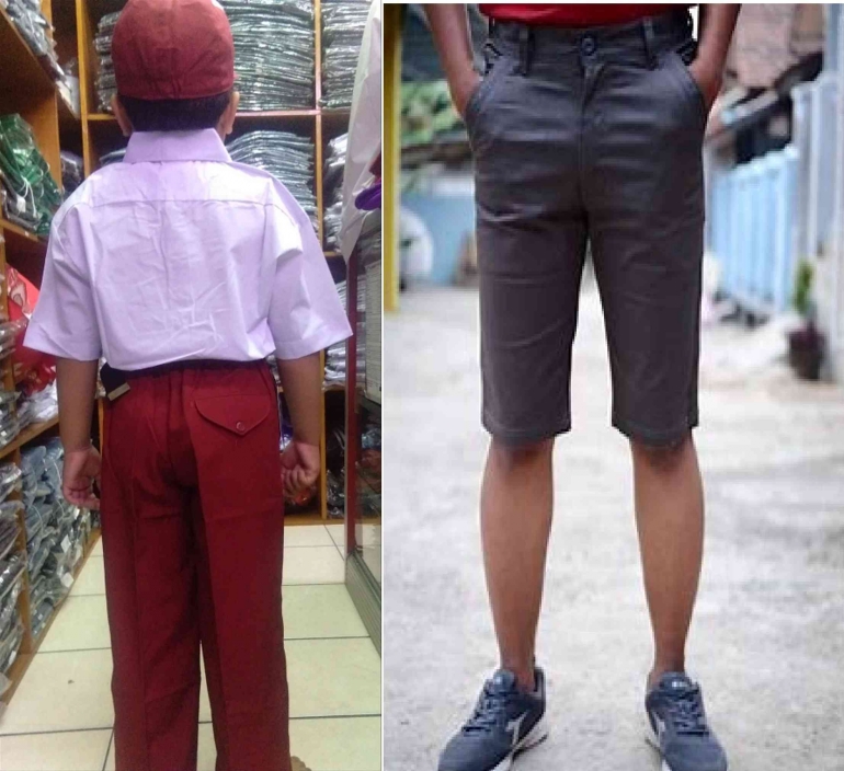 Celana Pendek: Kian Populer di Bapak-Bapak, Kian Langka di Anak-Anak (sumber: montage dari dua iklan di toko daring)