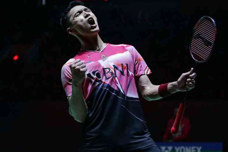 Jonatan Christie akhirnya lega berhasil meraih juara di ajang BWF World Tour Super 500 Indonesia Masters 2023 (Foto Kompas.com/Kristianto Purnomo).