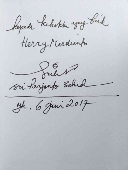 Tulisan tangan Sri Harjanto Sahid/Foto: Hermard