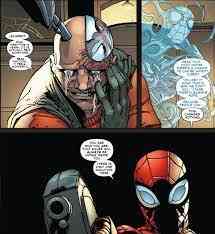 Massacre yang tersadar meminta ampunan pada Spider-Man. (Superior Spider-Man)