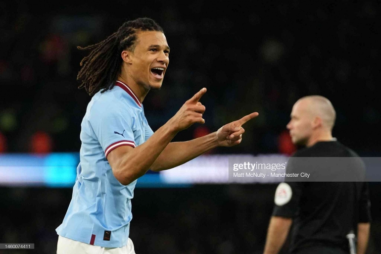 Nathan Ake celebrated his goal against Arsenal (Photo by Matt McNulty/Manchester City/Manchester City FC via Getty Images)