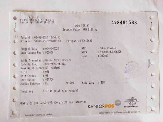 Bukti Pembayaran Surat Perintah Setor - dokpri