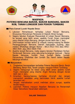 Sumber: Flyer edaran Pemkab Kupang dan BPBD Kab Kupang