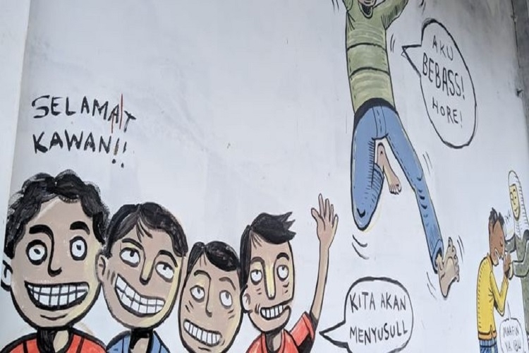 Buatan anak-anak binaan LPKA Klas 1 Kota Tangerang di tembok Aula LPKA Klas 1 Kota Tangerang, Kamis (21/11/2019) | Dok: pemilu.kompas.com