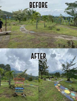 Kondisi taman sebelum dan sesudah proses restorasi oleh mahasiswa KKN-P 45. Dokpri