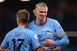 Kevin De Bruyne and Erling Haaland (Photo by Marc Atkins via Getty Images)