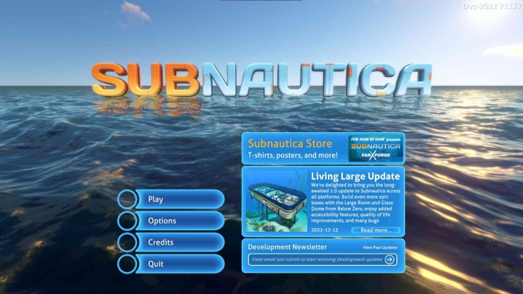 Main menu Subnautica. sumber: Screenshot Pribadi 