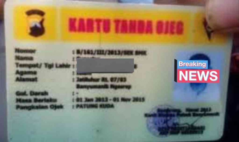 Kartu Tanda Anggota Ojek. Sumber: Twitter