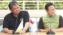 Ketum Partai Golkar Airlangga Hartarto dan Ketum PKB Muhaimin Iskandar bertemu di kawasan Istora Senayan. Sumber Foto : Tribun.Com