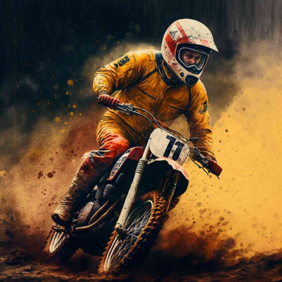 Vintage Motocross Racing text prompt by Rakoes, generated AI Image with Midjourney
