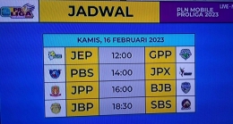 Jadwal hari pertama Proliga Seri Yogyakarta Kamis, 16 Februari 2023 (Tangkapan layar Moji TV).