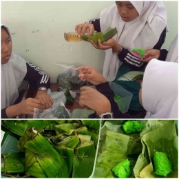 Membuat tape dari beras ketan, dengan pewarna alami dari daun Suji