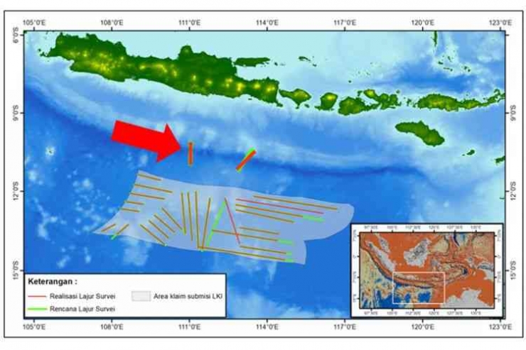 Posisi penemuan gunung bawah laut diselatan Pacitan (ist/kompas.com)
