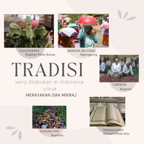 Infografis tradisi yang dilakukan di Indonesia dalam menyambut Hari Isra Mikraj | Canva.com