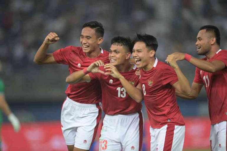 Timnas Indonesia merayakan gol di kualifikasi Piala Asia 2023 (foto: PSSI) 